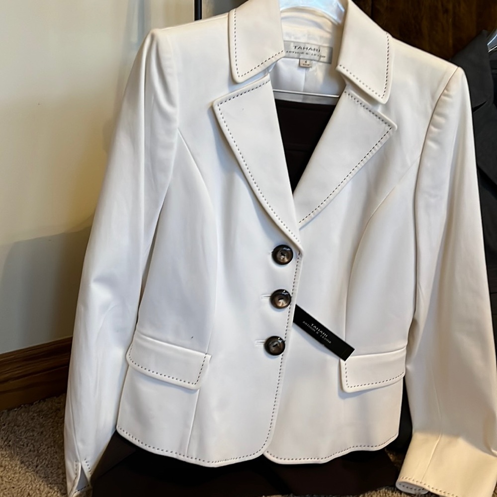 Tahari Cream & Brown Blazer/Skirt Suit